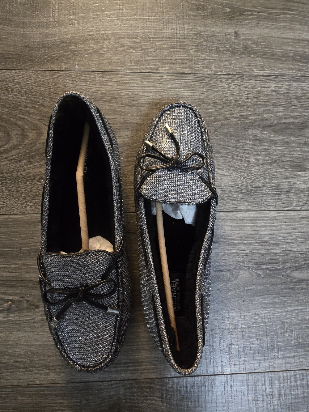 Michael Kors Metallic Silver Bow Moccasin Loafers